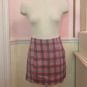 pink pleated plaid high-rise mini skirt
